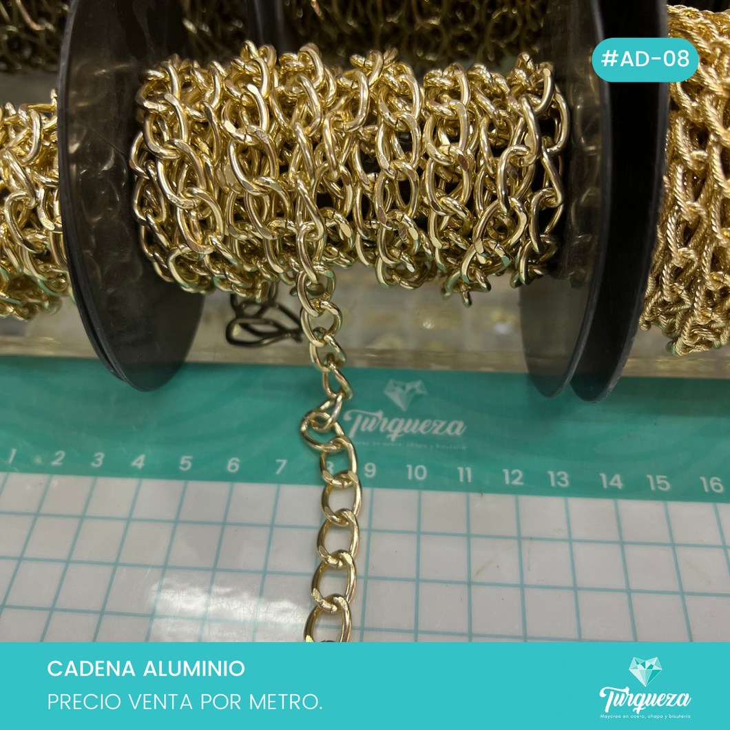 Cadena Eslabon Alargada Dorado 8mm #AD-08 (Venta por metro) Aluminio