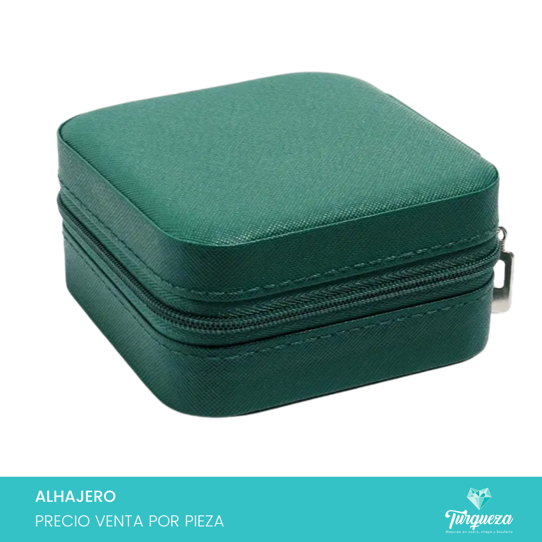 Joyero Vinipiel Verde Mini Estuche Organizadora de Joyería