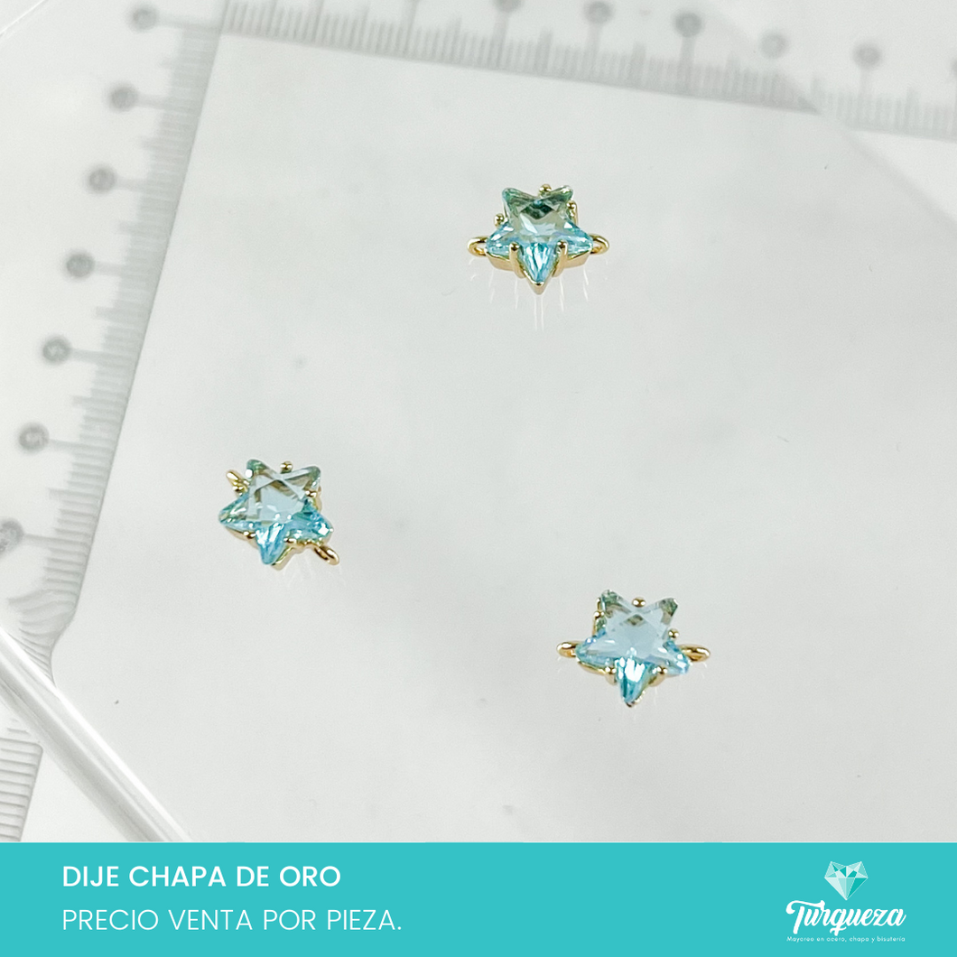 Dije Conector Estrella Zirconia Azul Claro (0.8x1cm) Chapa de Oro