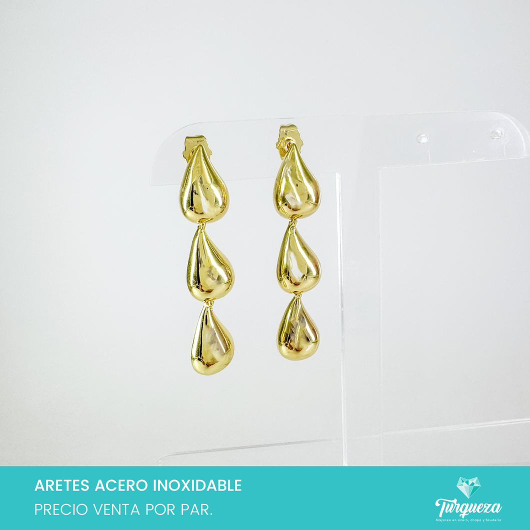 Arete Triple Gota Dorado 4.5cm Acero Inoxidable