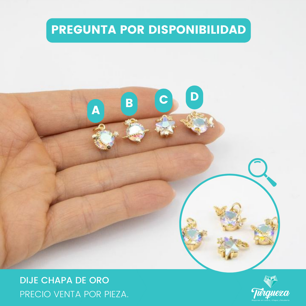 Dije Zirconia Tornasol con Decoracion (1.2x1.2cm) Chapa de Oro