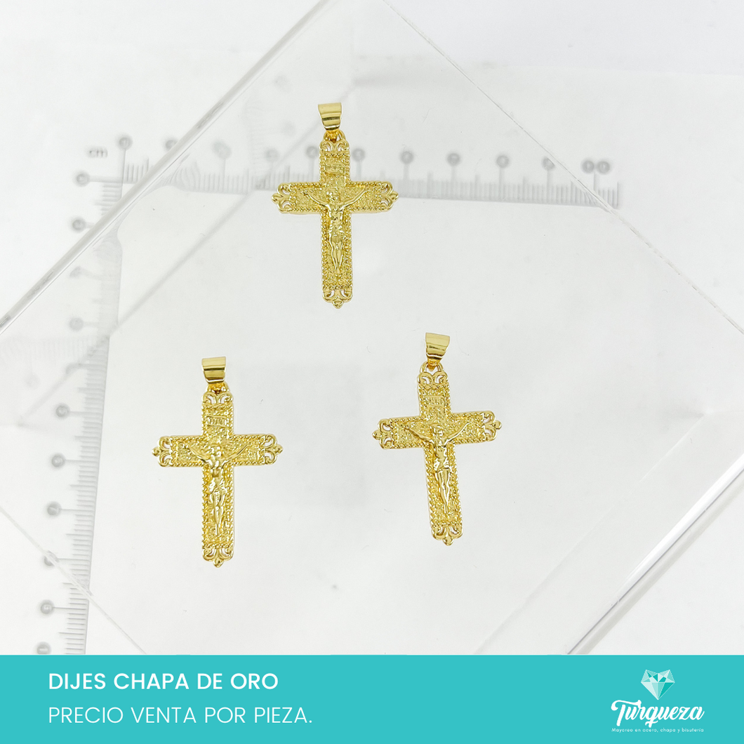 Dije Cruz Cristo 3.2 x 2 cm Chapa de Oro