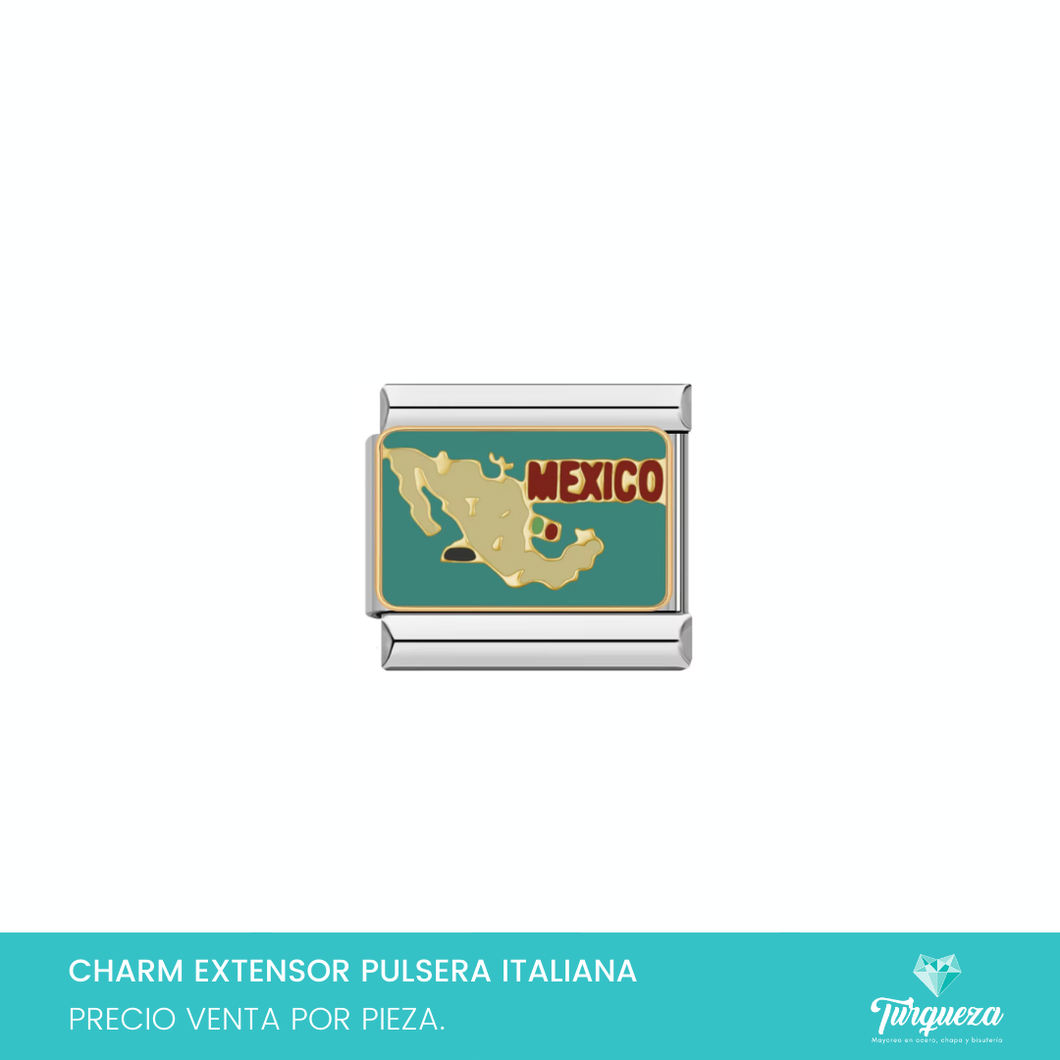 Dije Charm México para Pulsera Tipo Italiana Plateado Acero Inoxidable