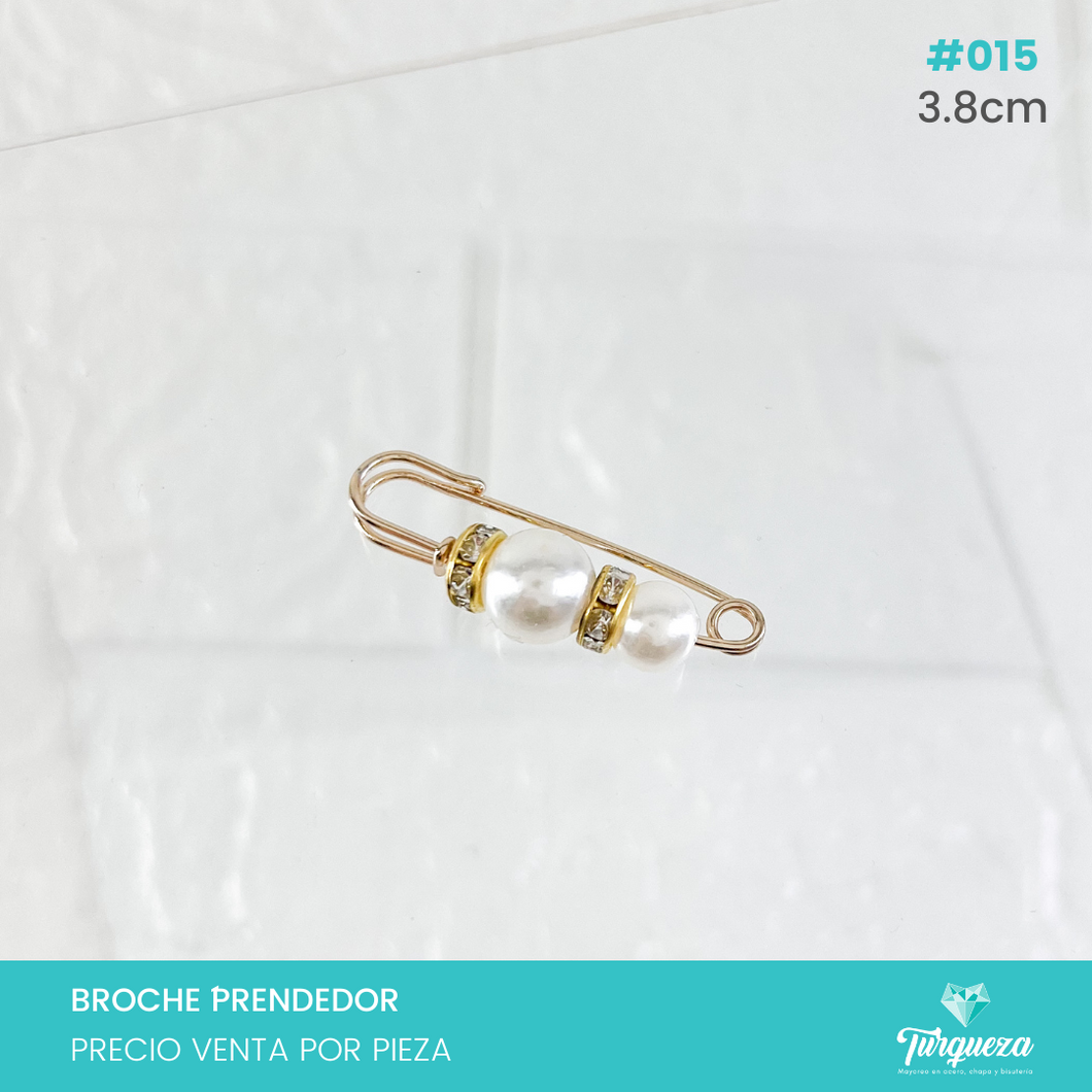 Broche Prendedor Dorado con Perlas (3.8cm) #015