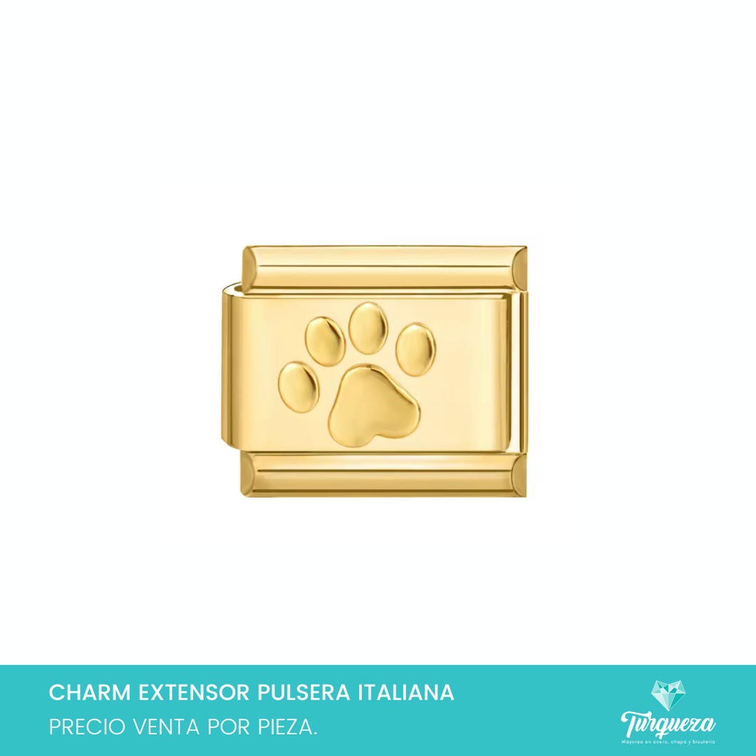 Dije Charm Huella Perro para Pulsera Tipo Italiana Dorada Acero Inoxidable