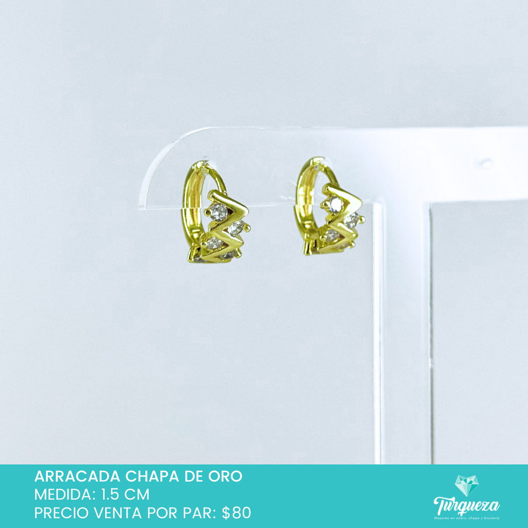 Arracada Zig Zag Zirconias Chapa de Oro