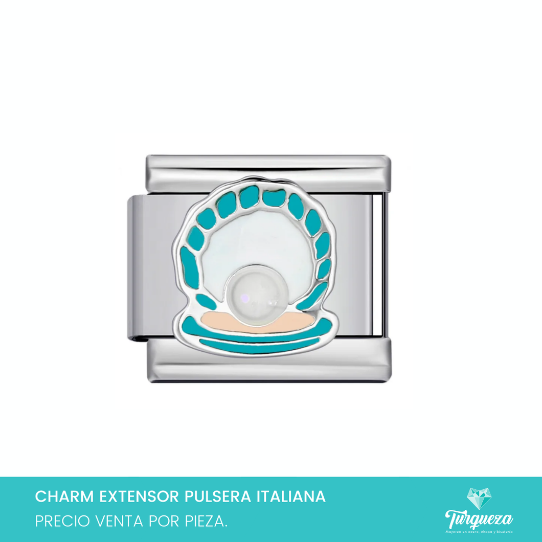 Dije Charm concha para Pulsera Tipo Italiana Plateado Acero Inoxidable