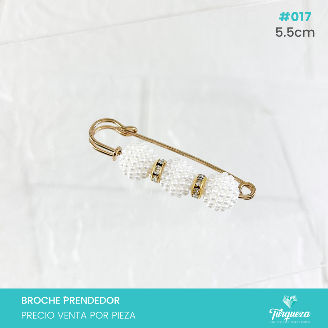 Broche Prendedor Dorado con Perlas (5.5cm) #017