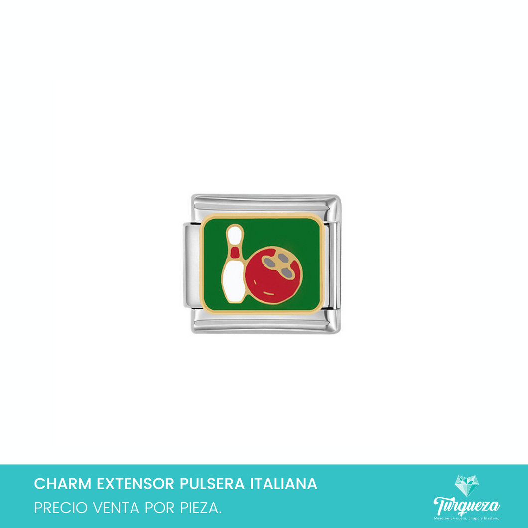 Dije Charm Boliche para Pulsera Tipo Italiana Plateado Acero Inoxidable