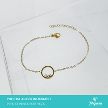 Cargar imagen en el visor de la galería, Pulsera Circulo Zirconias Dorado Acero Inoxidable
