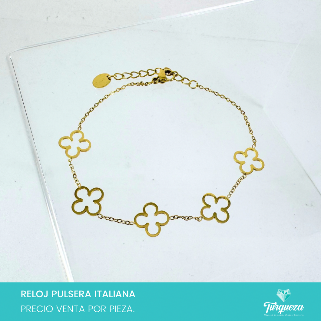 Pulsera Treboles Dorada Acero Inoxidable