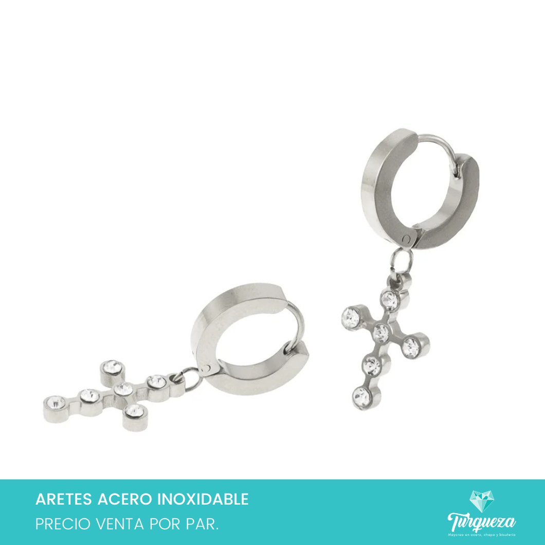 Arete Hoop Cruz 3cm Plateado Acero Inoxidable