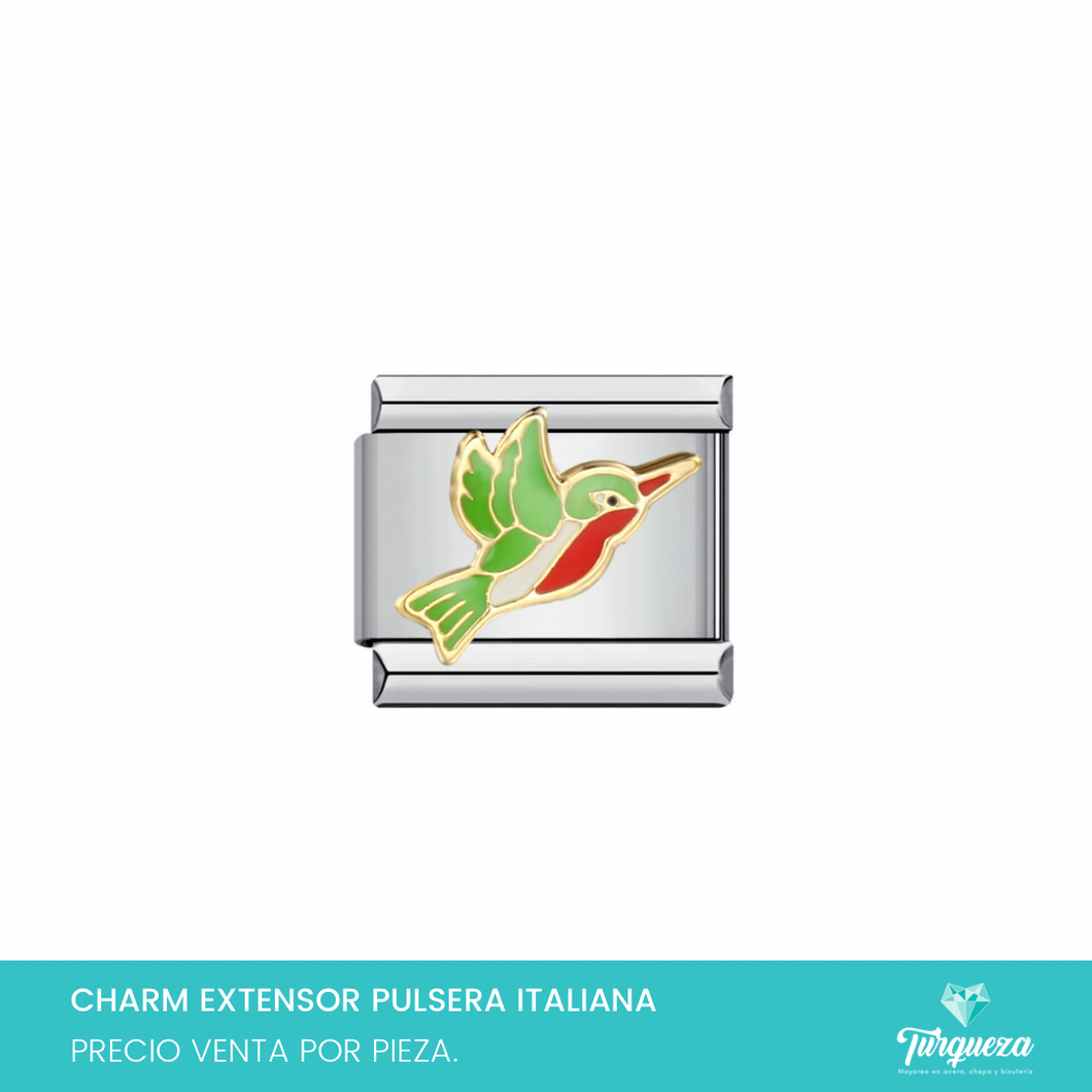 Dije Charm Colibri para Pulsera Tipo Italiana Plateado Acero Inoxidable