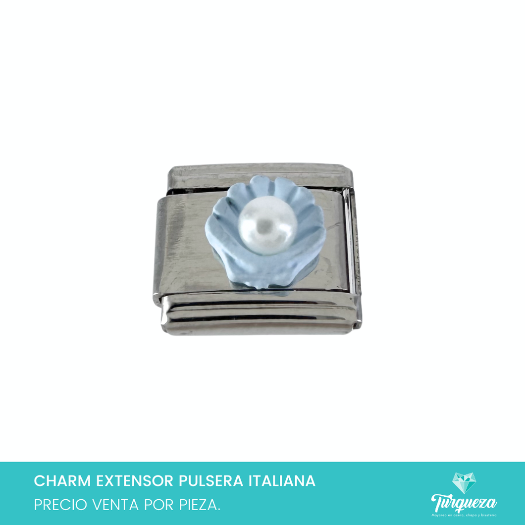 Dije Charm Concha para Pulsera Tipo Italiana Plateado Acero Inoxidable