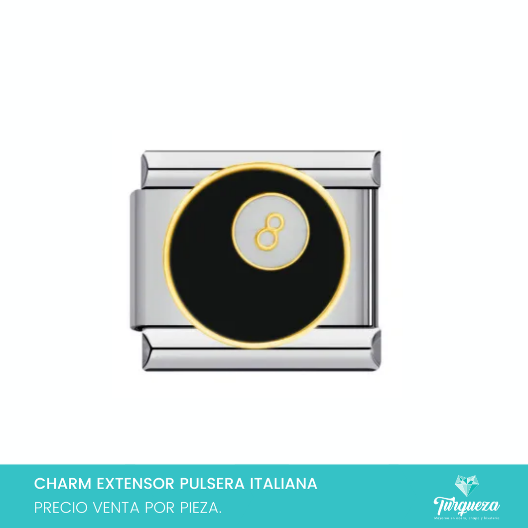 Dije Charm Bola 8 para Pulsera Tipo Italiana Plateado Acero Inoxidable