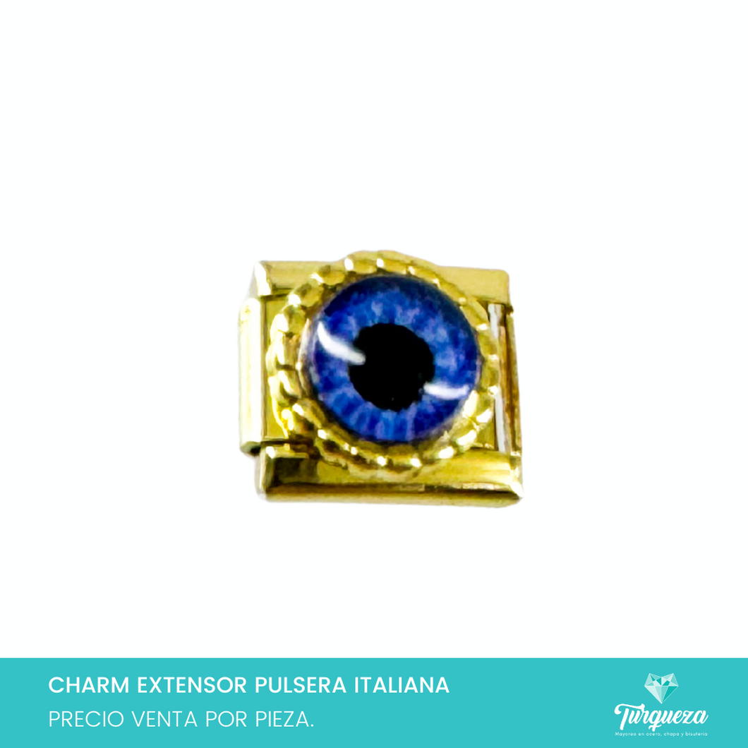 Dije Charm Ojo 3D para Pulsera Tipo Italiana Dorado Acero Inoxidable