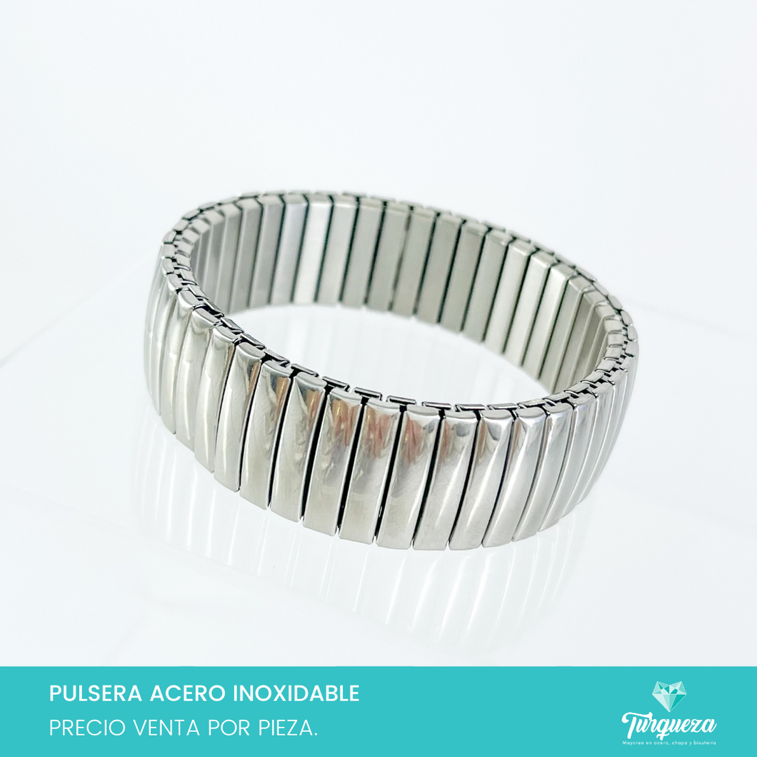 Pulsera Armadillo Elástica XXL Plateada Acero Inoxidable