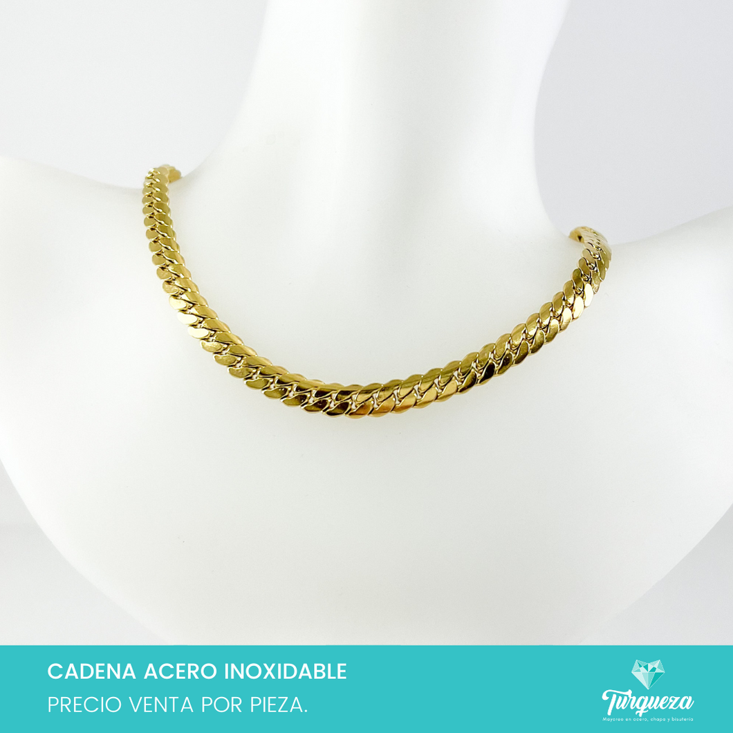 Cadena Choker Cubana Entrelazada Dorada (43cm-6mm) Acero Inoxidable