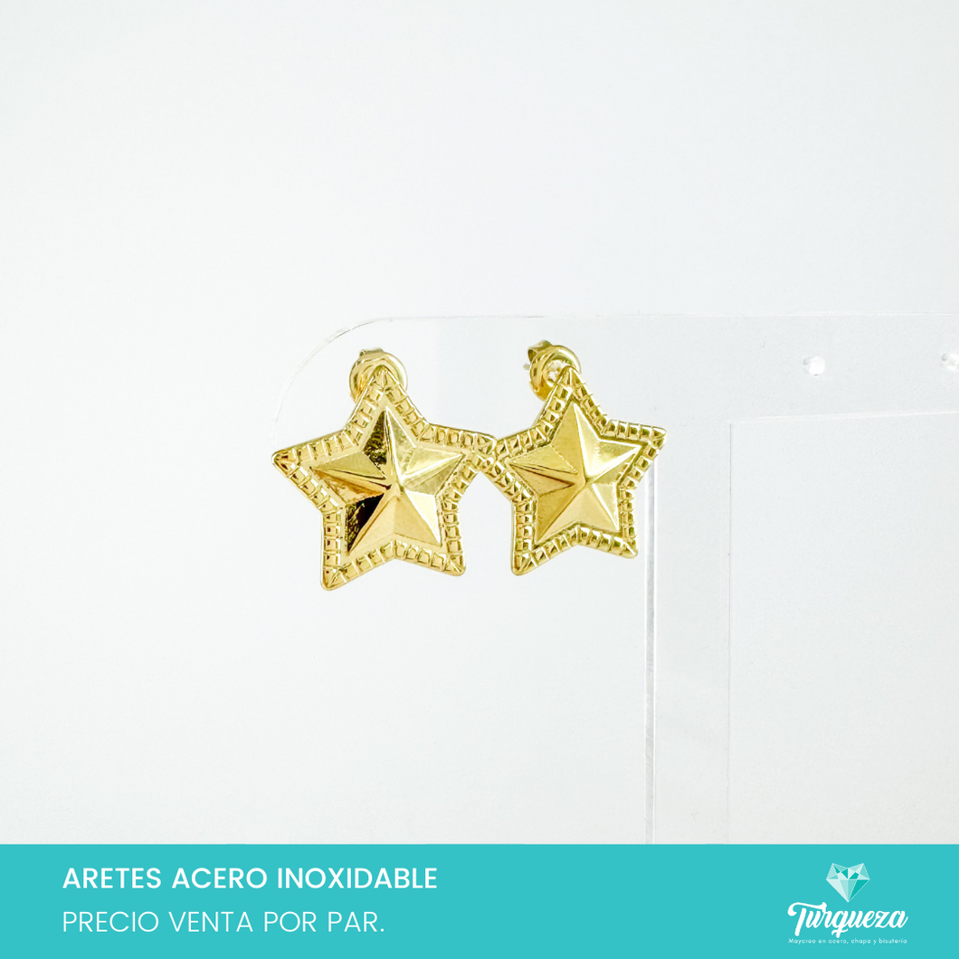 Aretes Estrella Dorado Acero Inoxidable