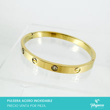 Load image into Gallery viewer, Brazalete Diseño Tornillo y Zirconias Dorado Acero Inoxidable
