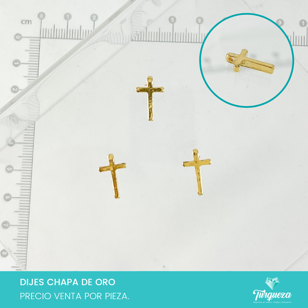 Dije Trasversal Cruz 1.3 x 0.8 cm Chapa de Oro