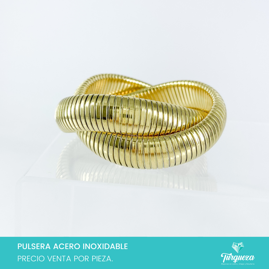 Pulsera Armadillo Elastica XL Dorada Acero Inoxidable