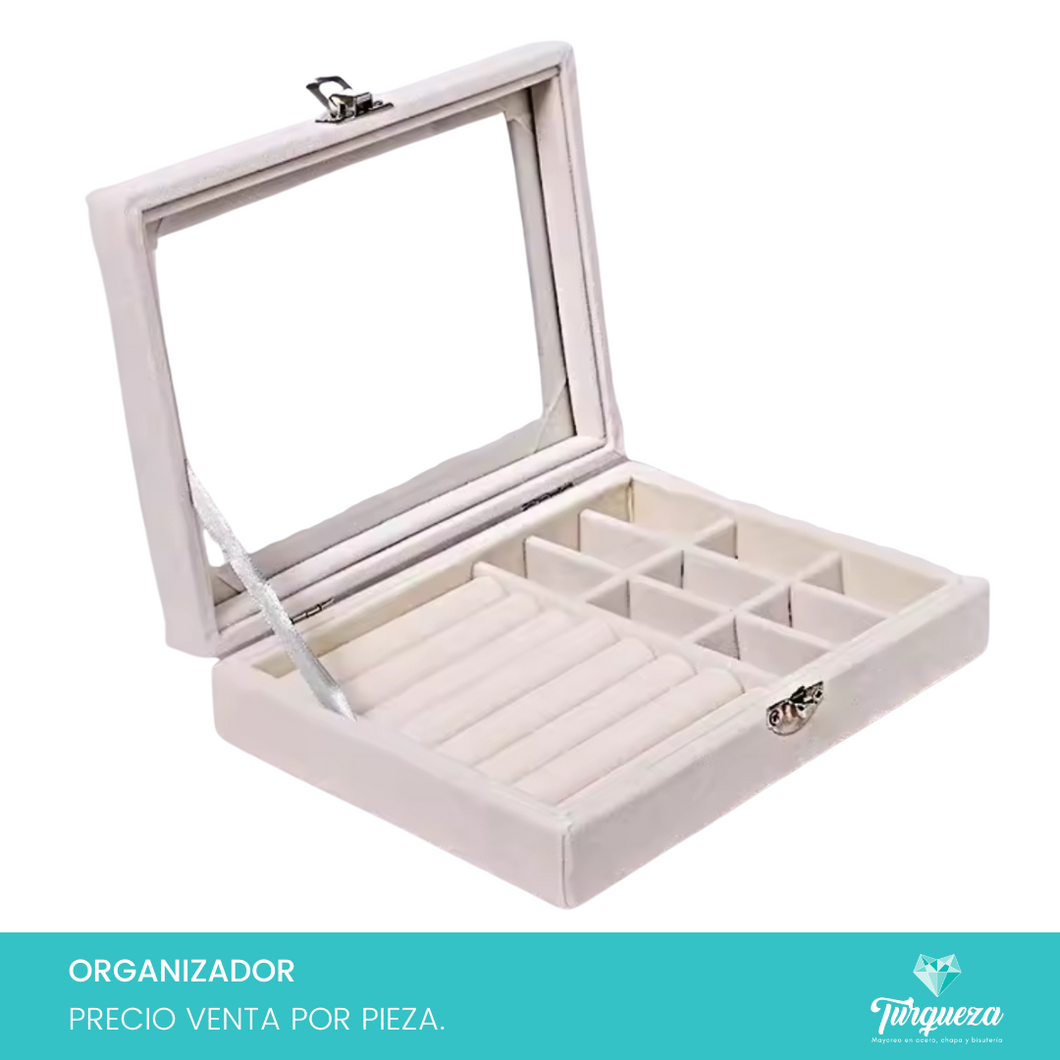 Joyero Velour Beige Estuche Organizadora de Joyería
