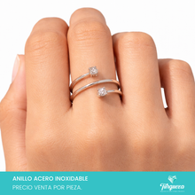 Cargar imagen en el visor de la galería, Anillo Espiral con Zirconias Plateado Acero Inoxidable

