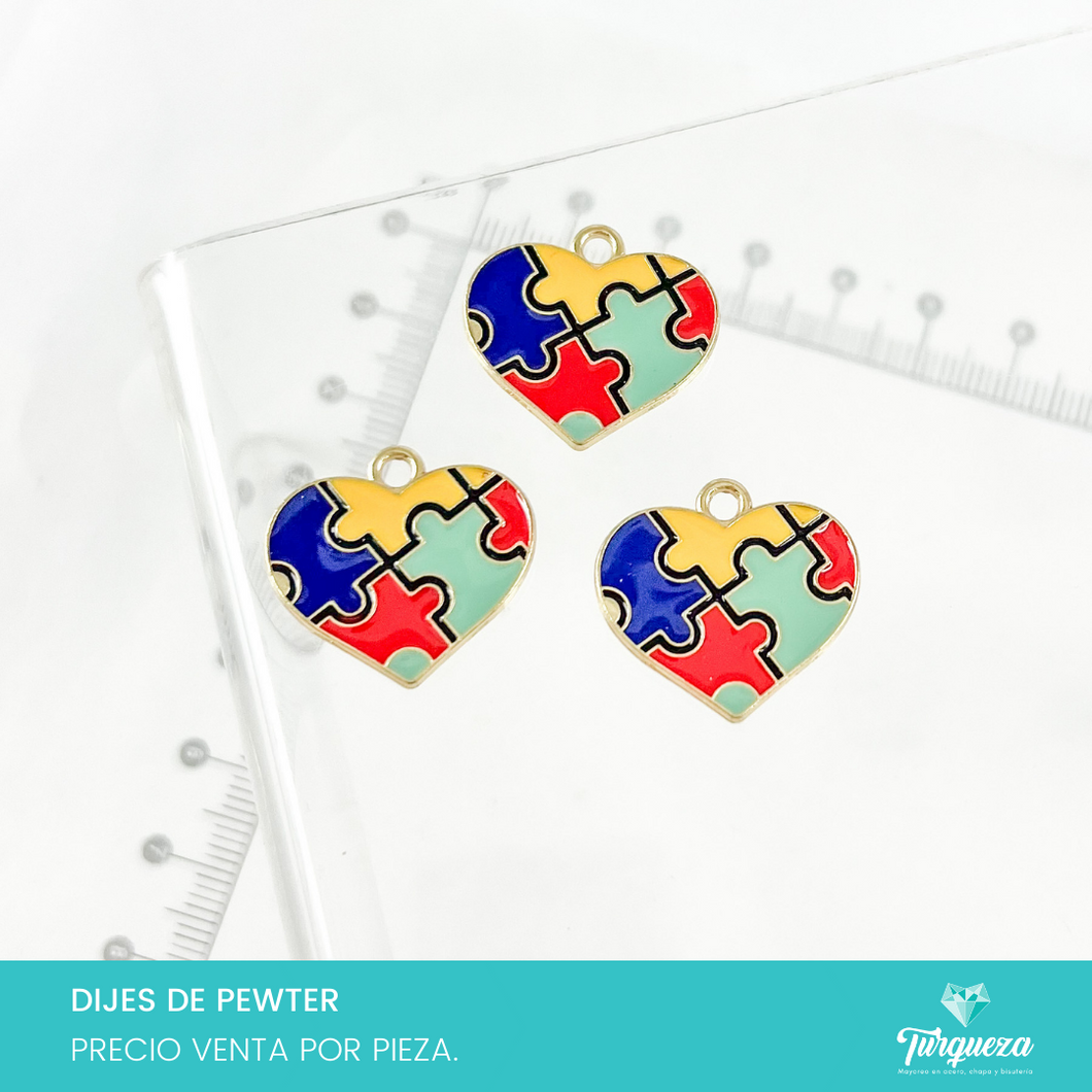 Dije Corazon Rompecabezas Autismo (2x2cm) Pewter