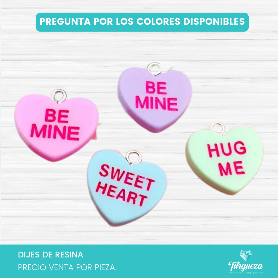 Dije Corazon Dulce Pastel con Frase  (1.9x1.8cm) Resina