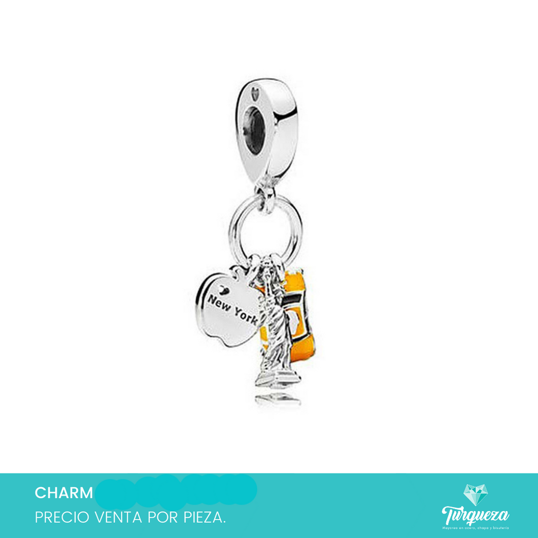 Dije Charm NY Colgante Viajeros Tipo Pand Plateado