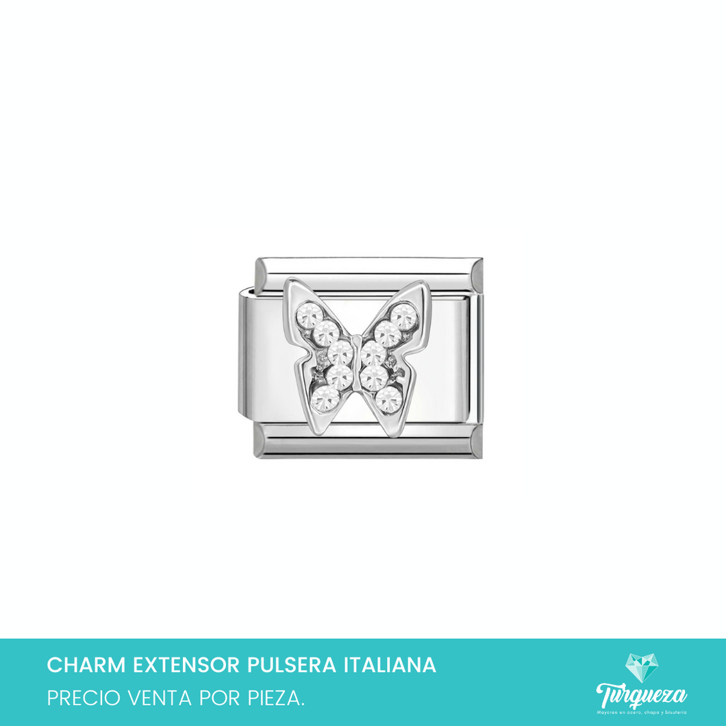 Dije Charm Mariposa Zirconias para Pulsera Tipo Italiana Plateado Acero Inoxidable