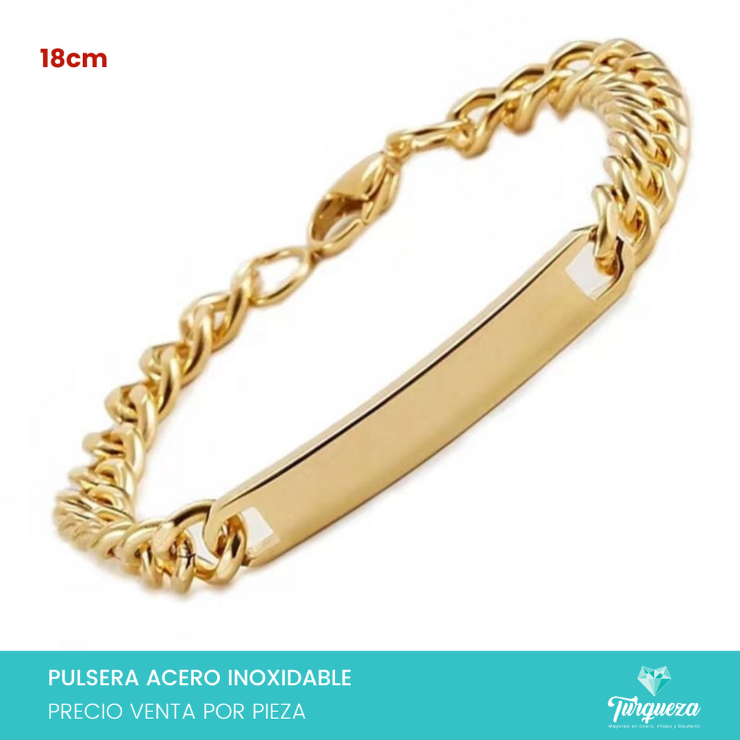Pulsera Cubana con Placa Dorada (19cm-5mm) Acero Inoxidable