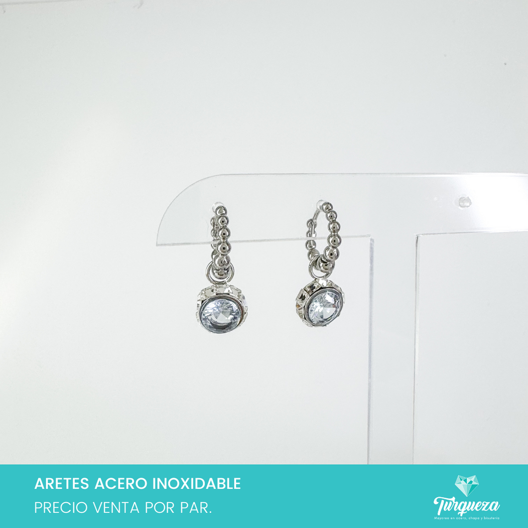 Arete Arracada Zirconia Plateado Acero Inoxidable