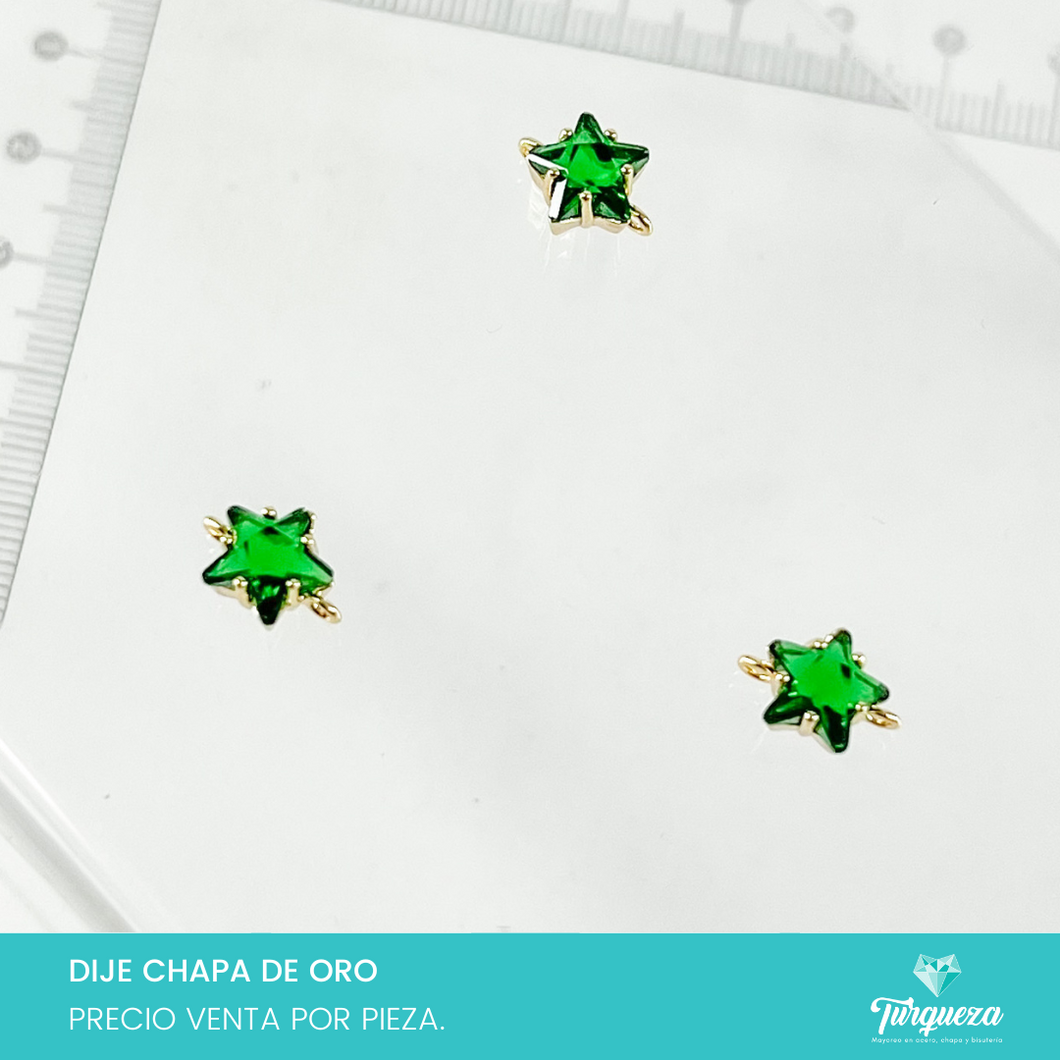 Dije Conector Estrella Zirconia Verde (0.8x1cm) Chapa de Oro