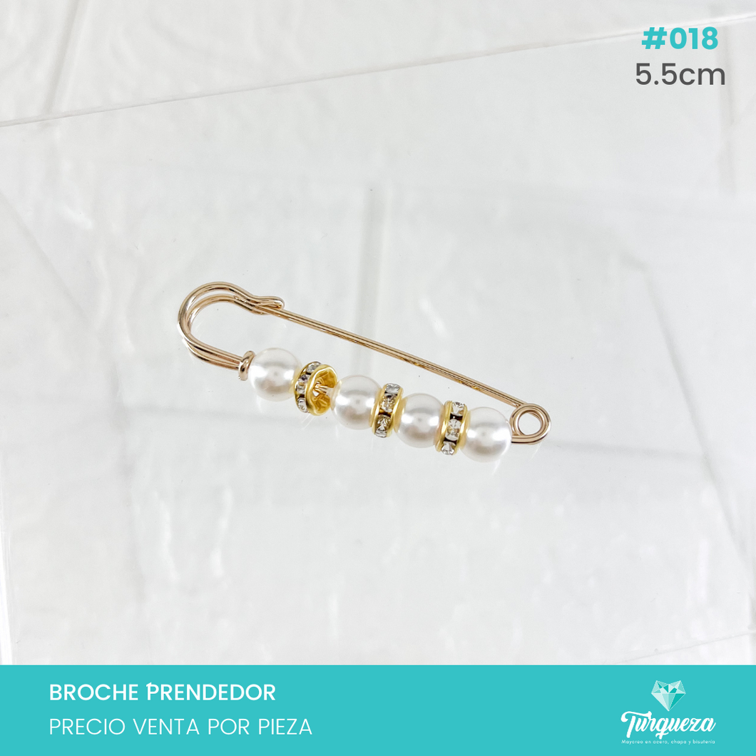 Broche Prendedor Dorado con Perlas (5.5cm) #018