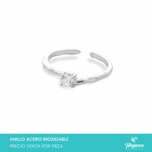 Cargar imagen en el visor de la galería, Anillo Zirconia Rectangular Plateado Acero Inoxidable
