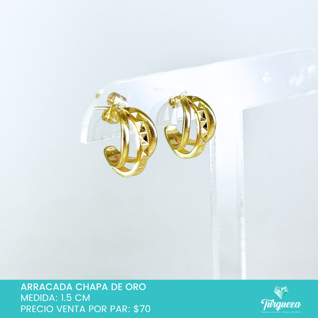 Arracada Triple Mini Chapa de Oro