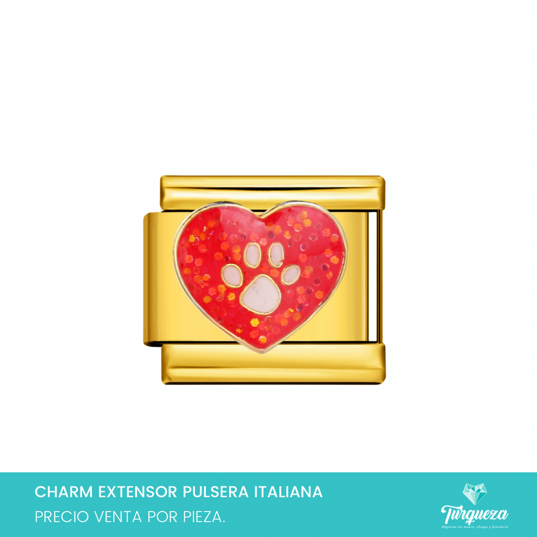 Dije Charm Huella Perro para Pulsera Tipo Italiana Dorado Acero Inoxidable