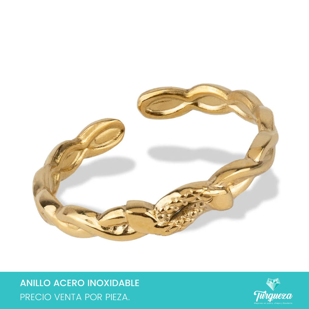 Anillo Trenzado con Textura Dorado Acero Inoxidable