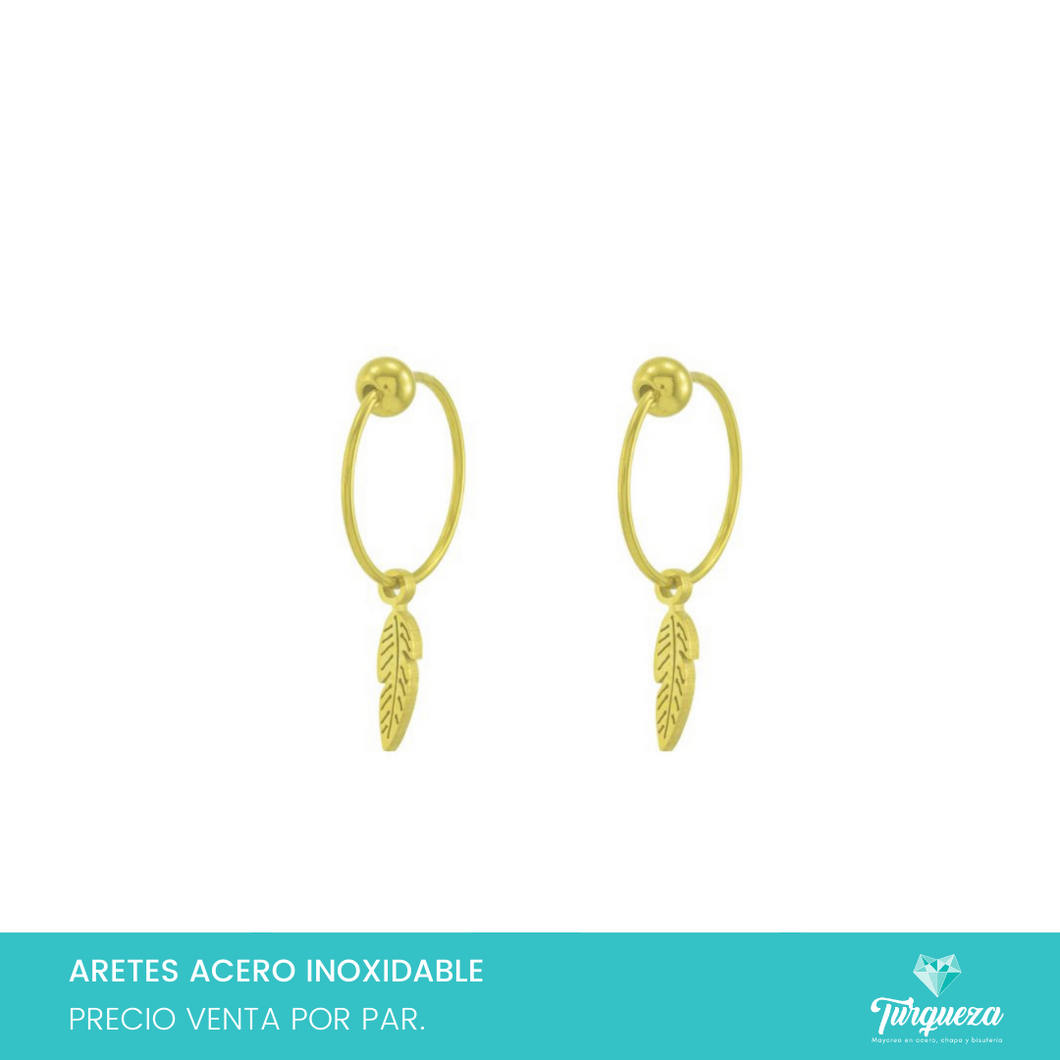 Aretes Arracada Piercing Hoja Colgante Dorado Acero Inoxidable