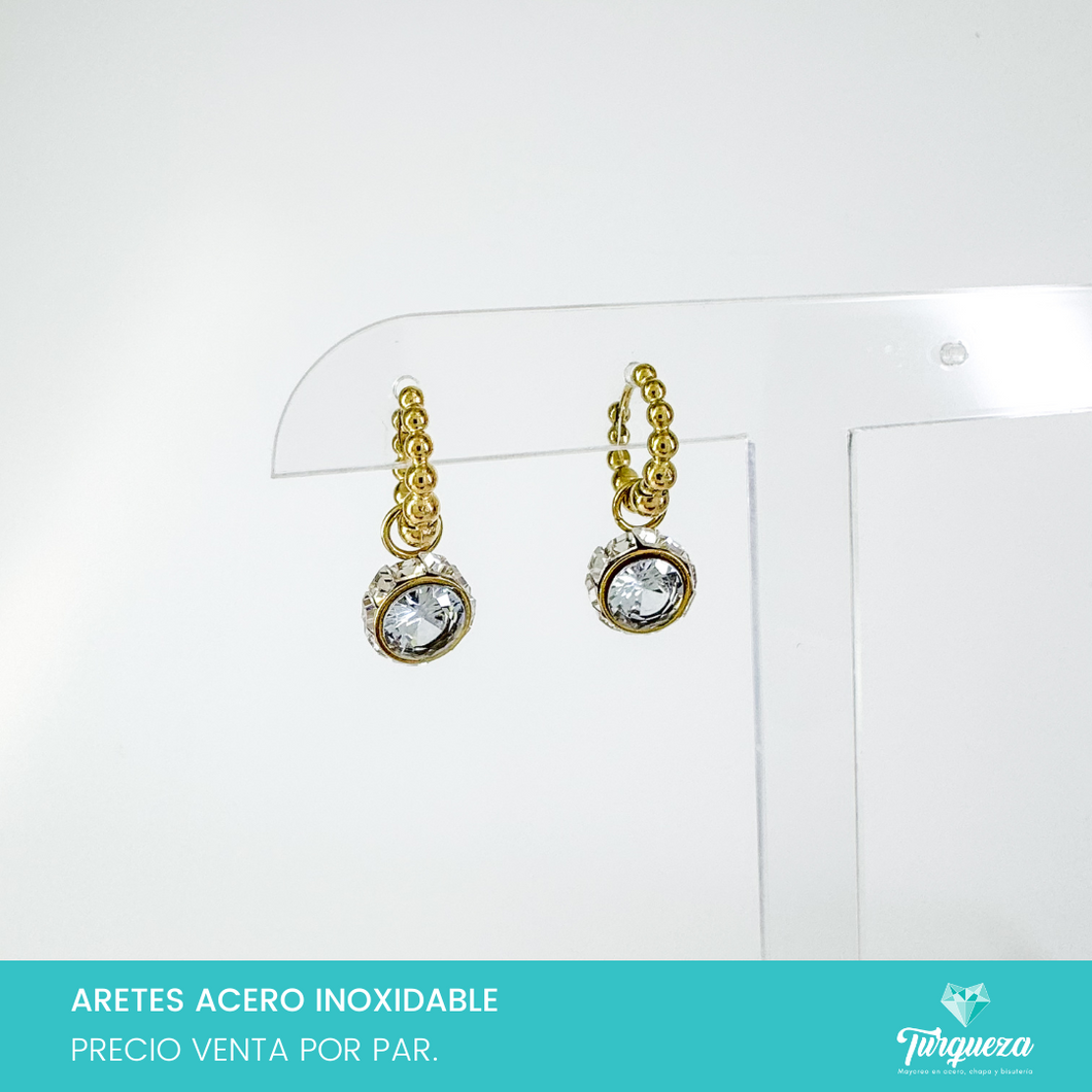 Arete Arracada Zirconia Dorado Acero Inoxidable