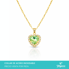 Cargar imagen en el visor de la galería, Collar Corazon Zirconia Verde Acero Inoxidable
