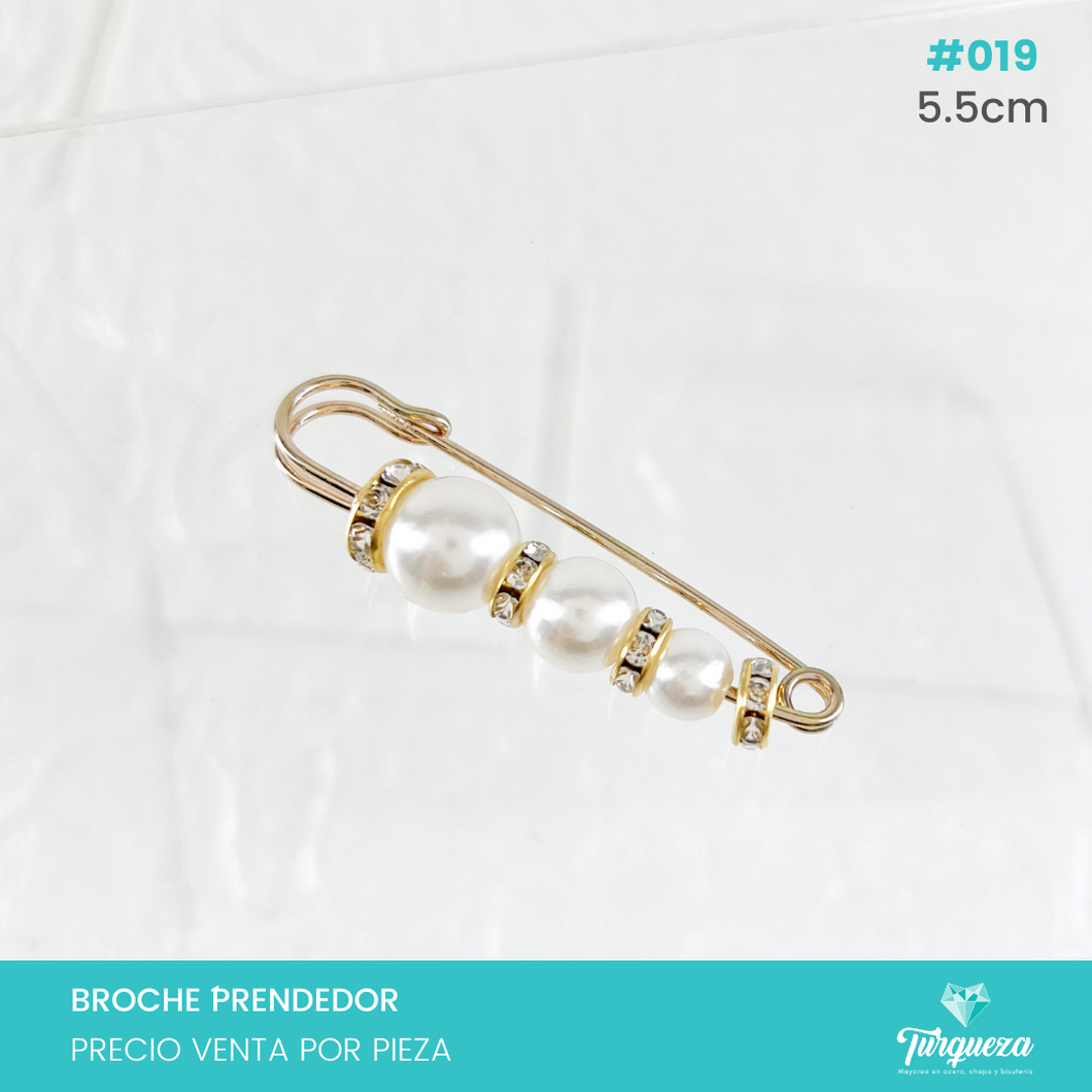 Broche Prendedor Dorado con Perlas (5.5cm) #019
