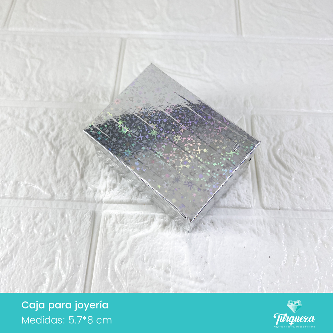 Caja de Joyería Plateada Tornasol Estrellas (5.7*8cm)