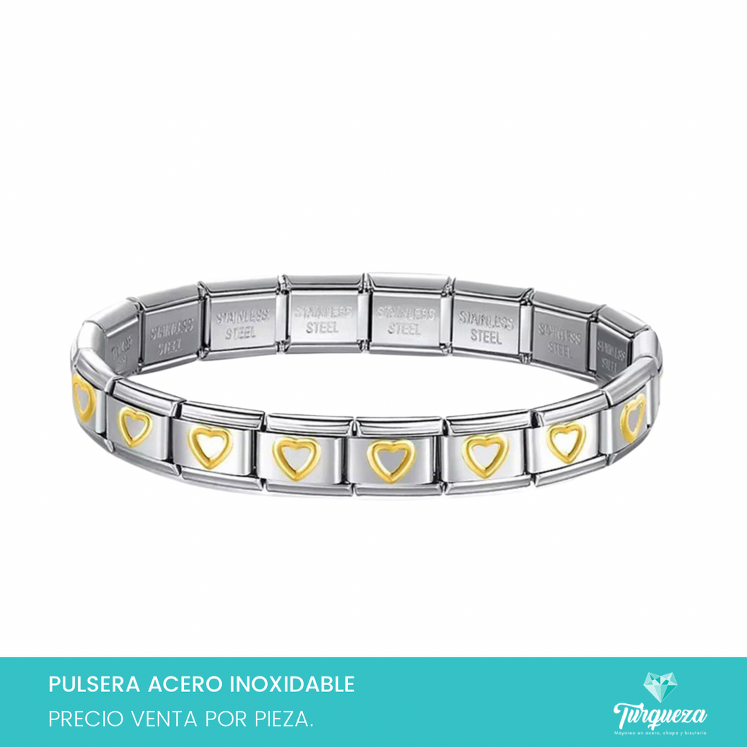 Pulsera Tipo Italiana Corazones (18 charms 8mm x 1cm) Acero Inoxidable