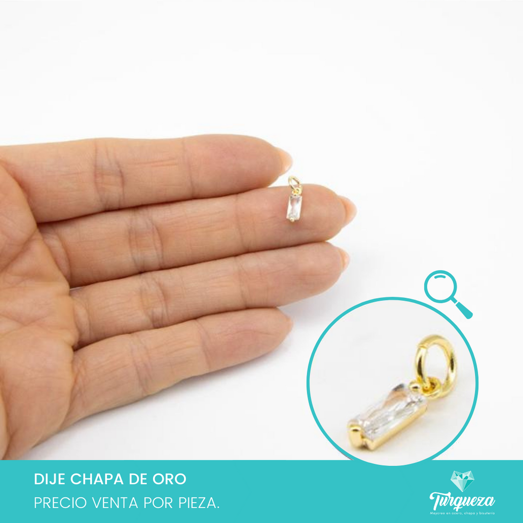 Dije Rectangulo Baguete Mini Zirconia (9x3mm) Chapa de Oro