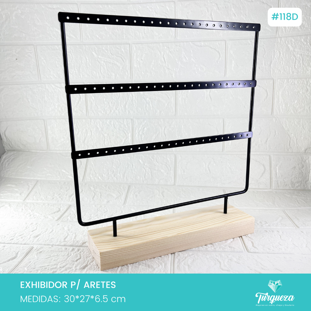 Exhibidor Aretero 3 Niveles Negro / Madera