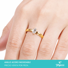 Cargar imagen en el visor de la galería, Anillo Zirconia Oval Ajustable Dorado Acero Inoxidable
