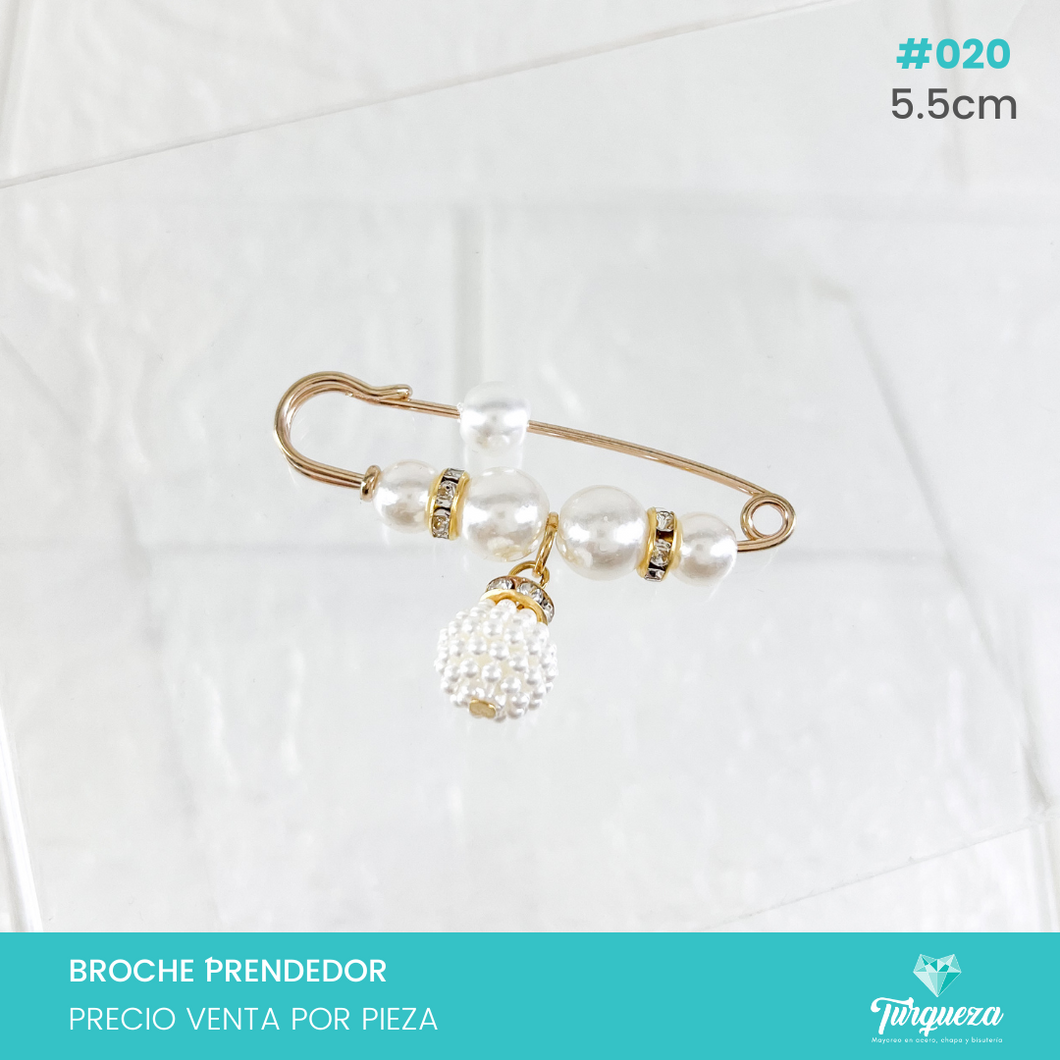 Broche Prendedor Dorado con Perlas (5.5cm) #020